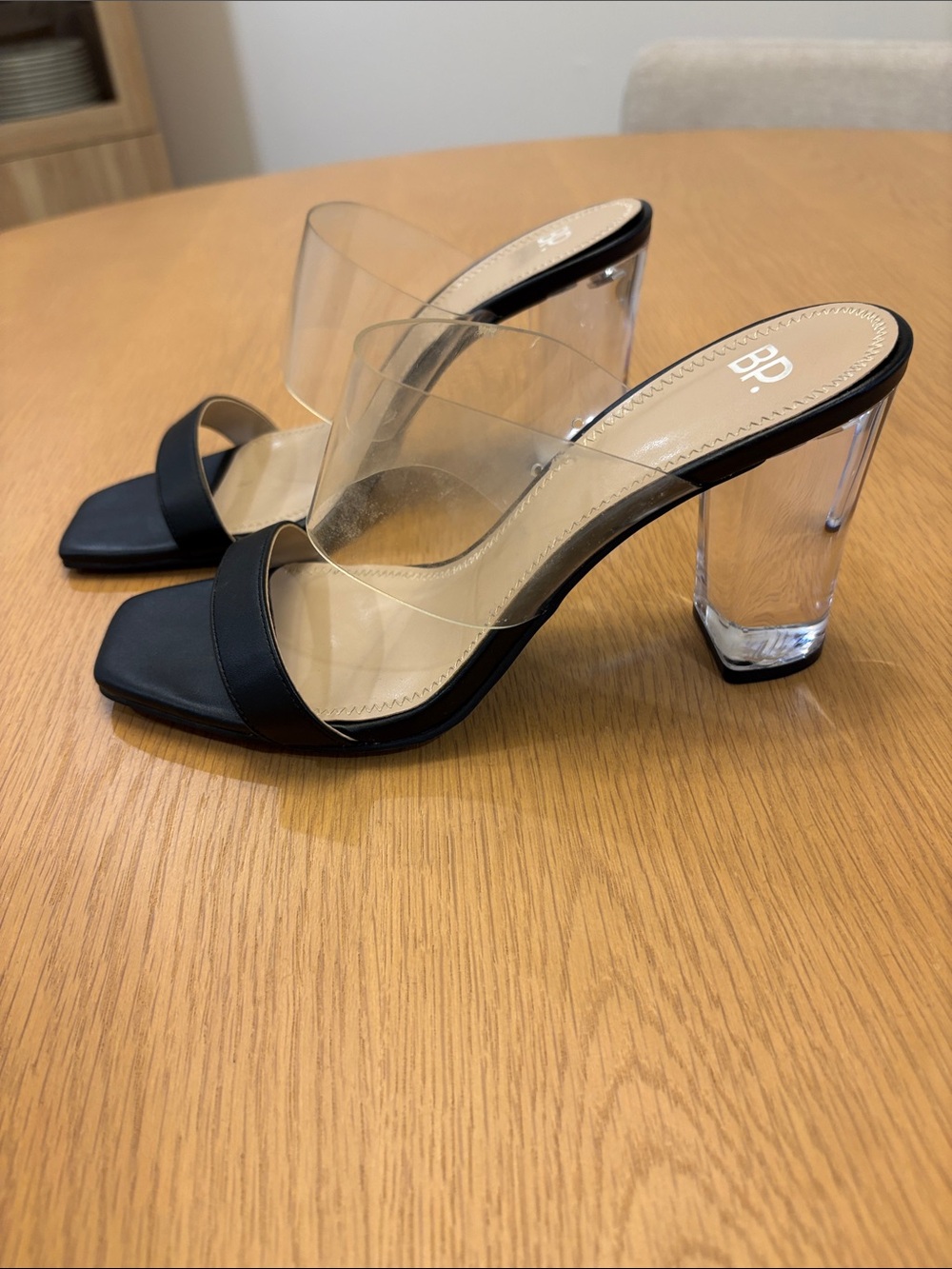 bp Black Clear-Strap Block Heels
